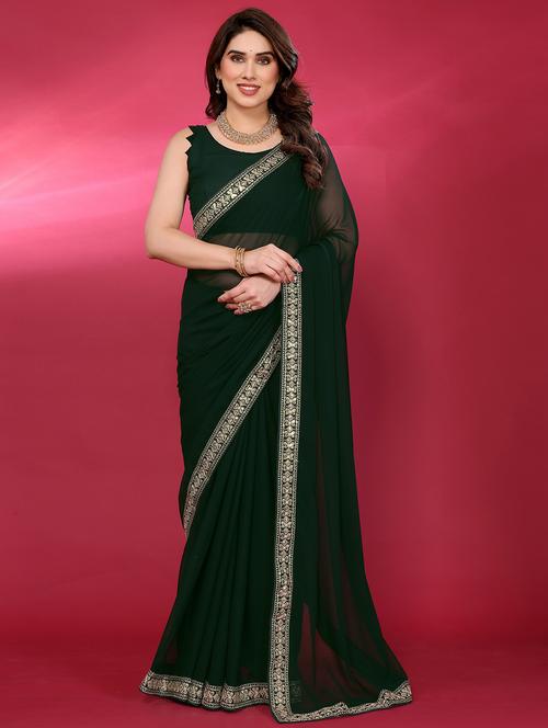 women solid with bordered saree with blouse - 21938449 -  Standard Image - 0