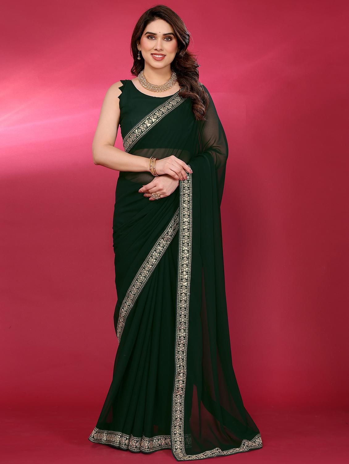 women solid with bordered saree with blouse - 21938449 -  Zoom Image - 0