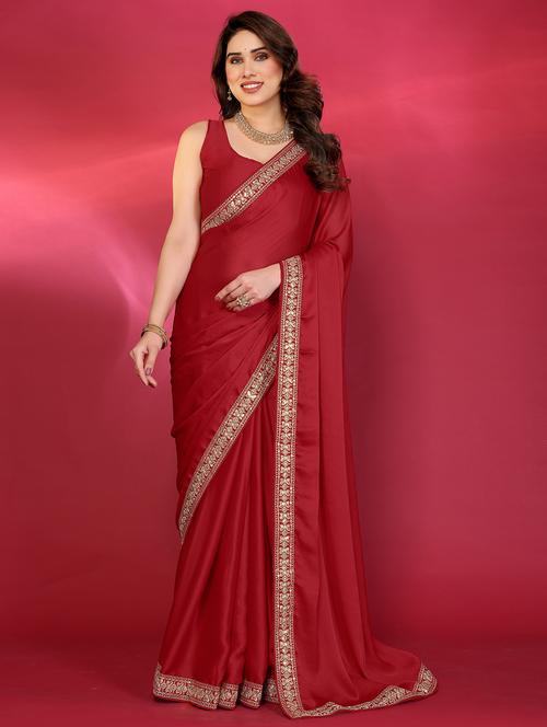 women solid with bordered saree with blouse - 21938450 - Standard Image - 0