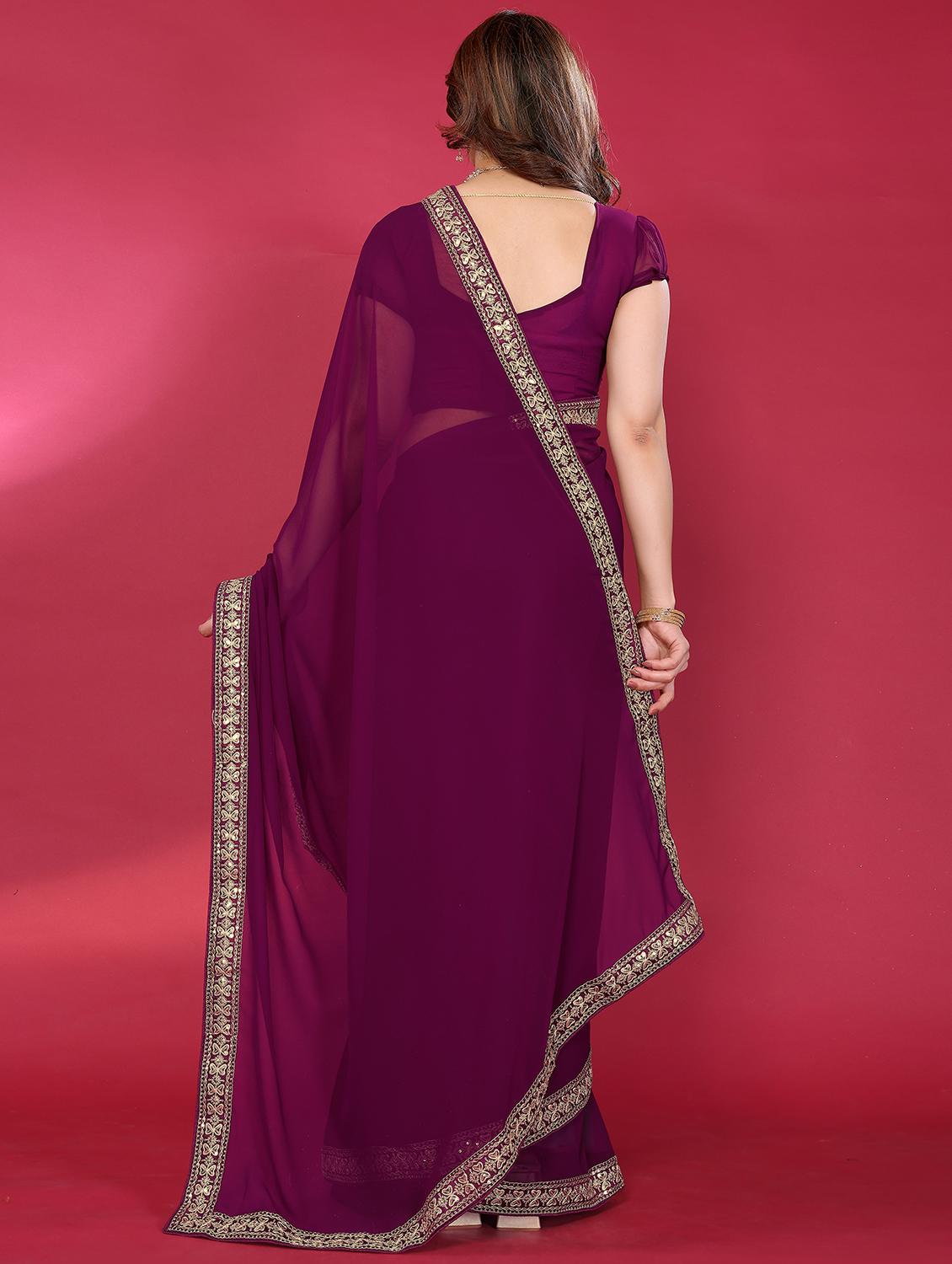 women solid with bordered saree with blouse - 21938451 - Standard Image - 2