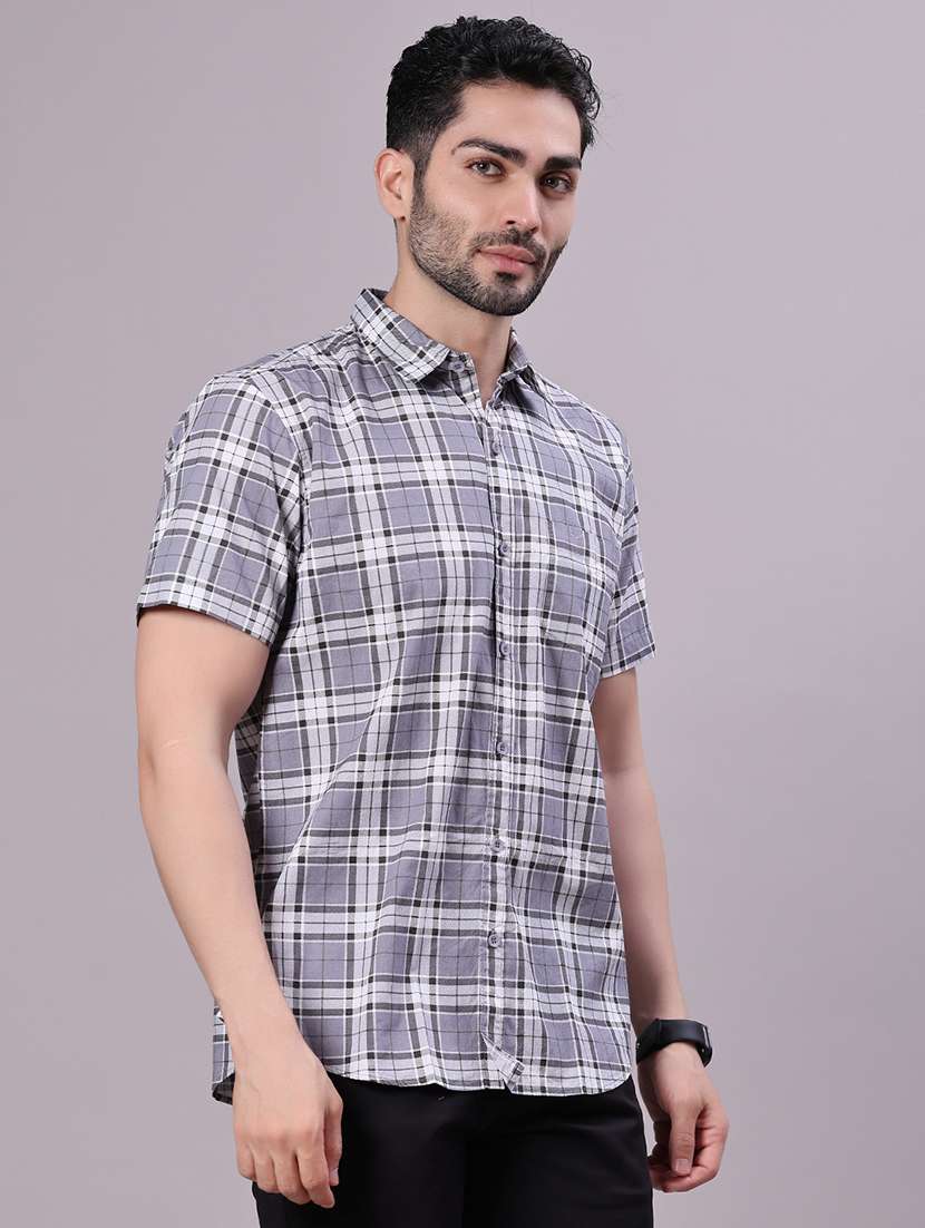 men checkered collared shorts sleeve shirt - 21938568 -  Standard Image - 2