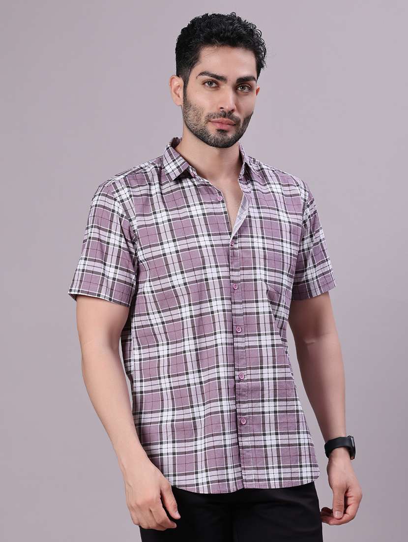 men checkered collared shorts sleeve shirt - 21938570 -  Standard Image - 2