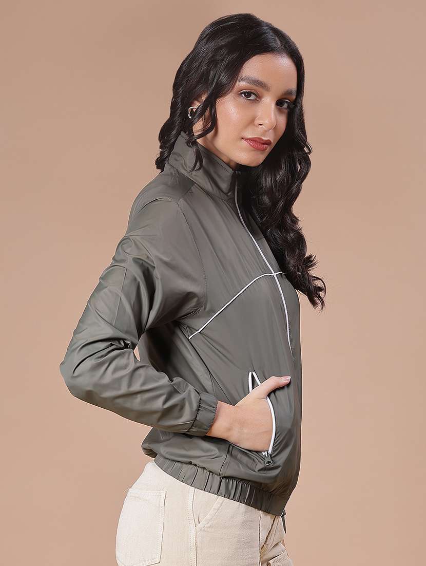 women solid long sleeve windcheater jacket - 21938588 -  Standard Image - 2