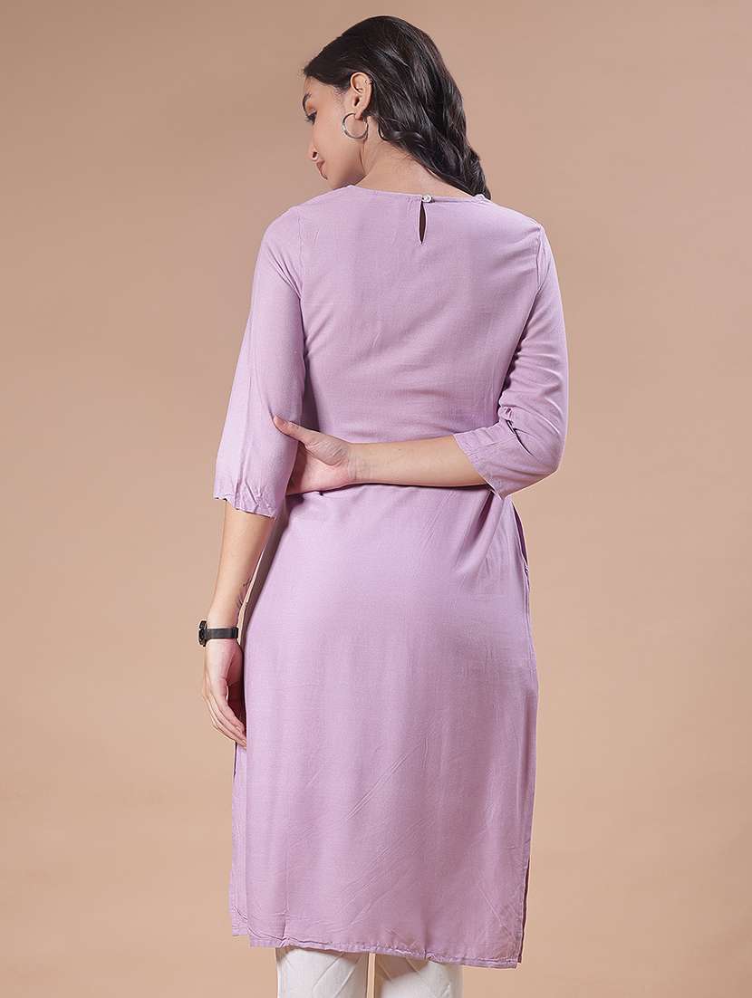 women three quarter sleeve straight kurta - 21938647 -  Standard Image - 2