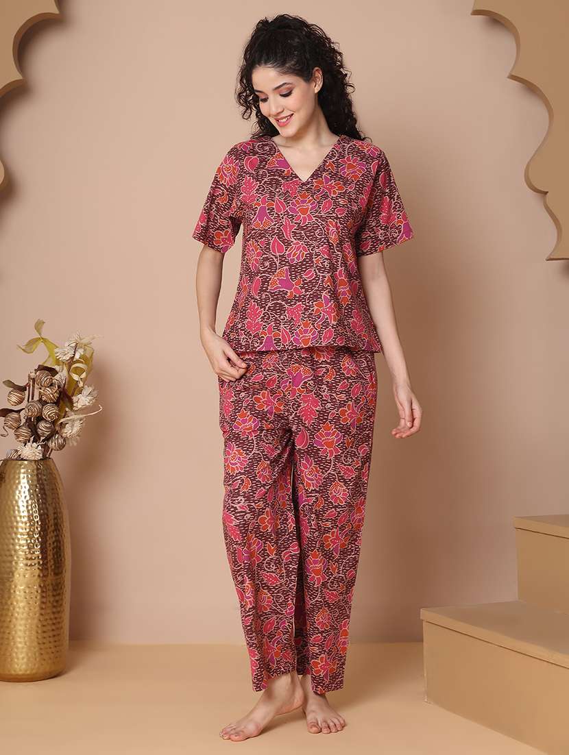 women printed nightwear pyjama set