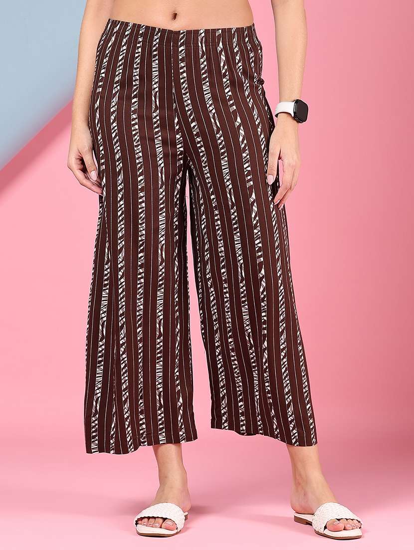 women printed mid rise straight palazzo