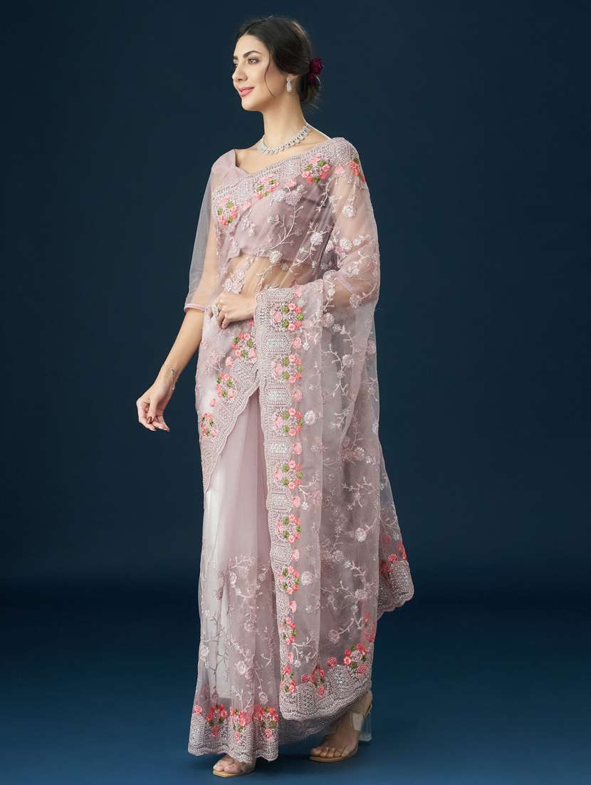 women solid with work embroidered saree with blouse - 21938977 - Standard Image - 2