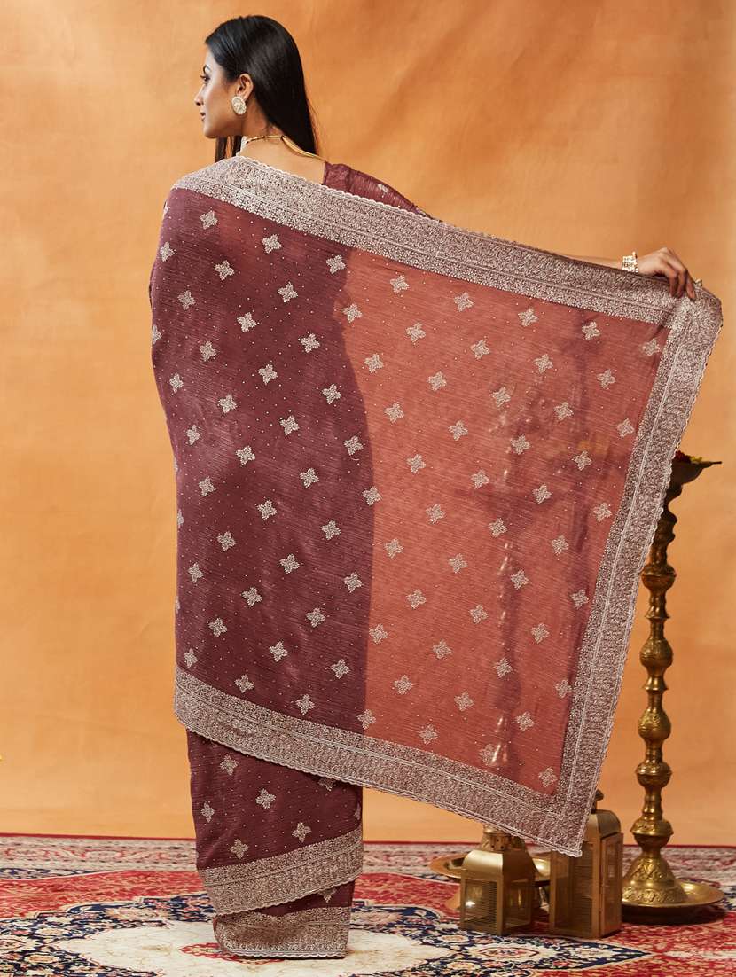 women solid with work embroidered saree with blouse - 21939004 -  Standard Image - 2