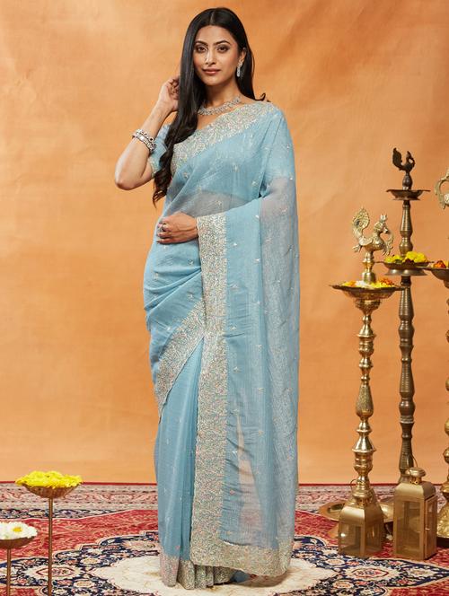 women solid with work embroidered saree with blouse - 21939005 - Standard Image - 0