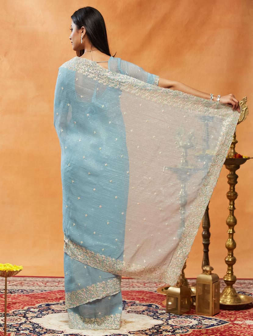 women solid with work embroidered saree with blouse - 21939005 - Standard Image - 2
