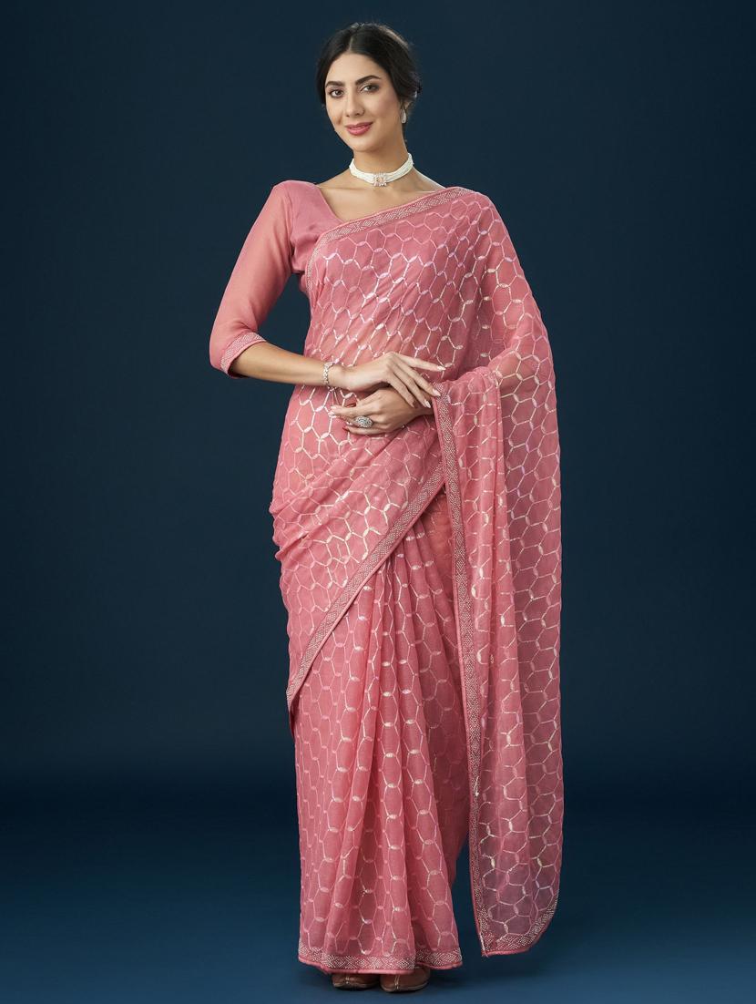 women solid with work embellished saree with blouse - 21939088 -  Zoom Image - 0