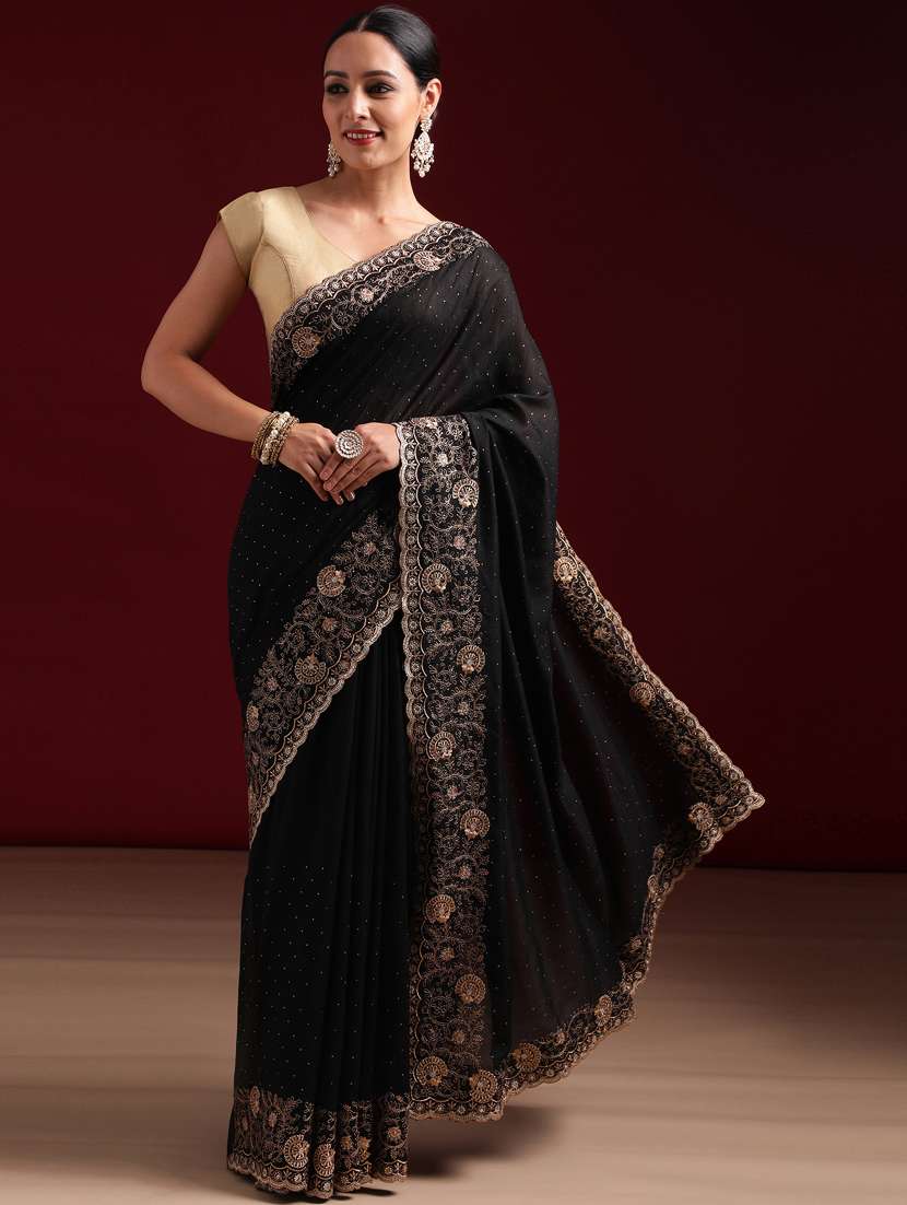Women Solid With Work Embroidered Saree With Blouse