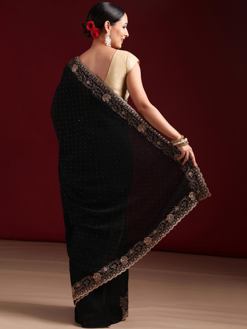 women solid with work embroidered saree with blouse - 21939101 - Standard Image - 2