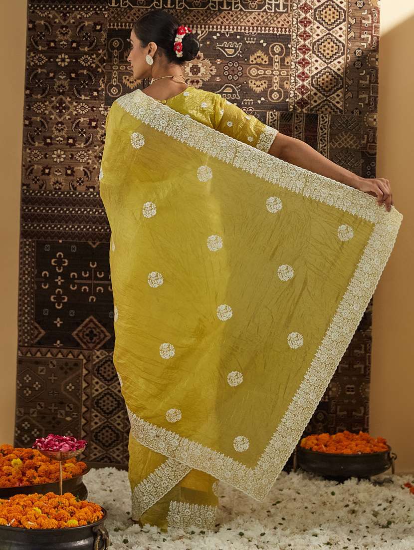 women solid with work embroidered saree with blouse - 21939102 -  Standard Image - 2