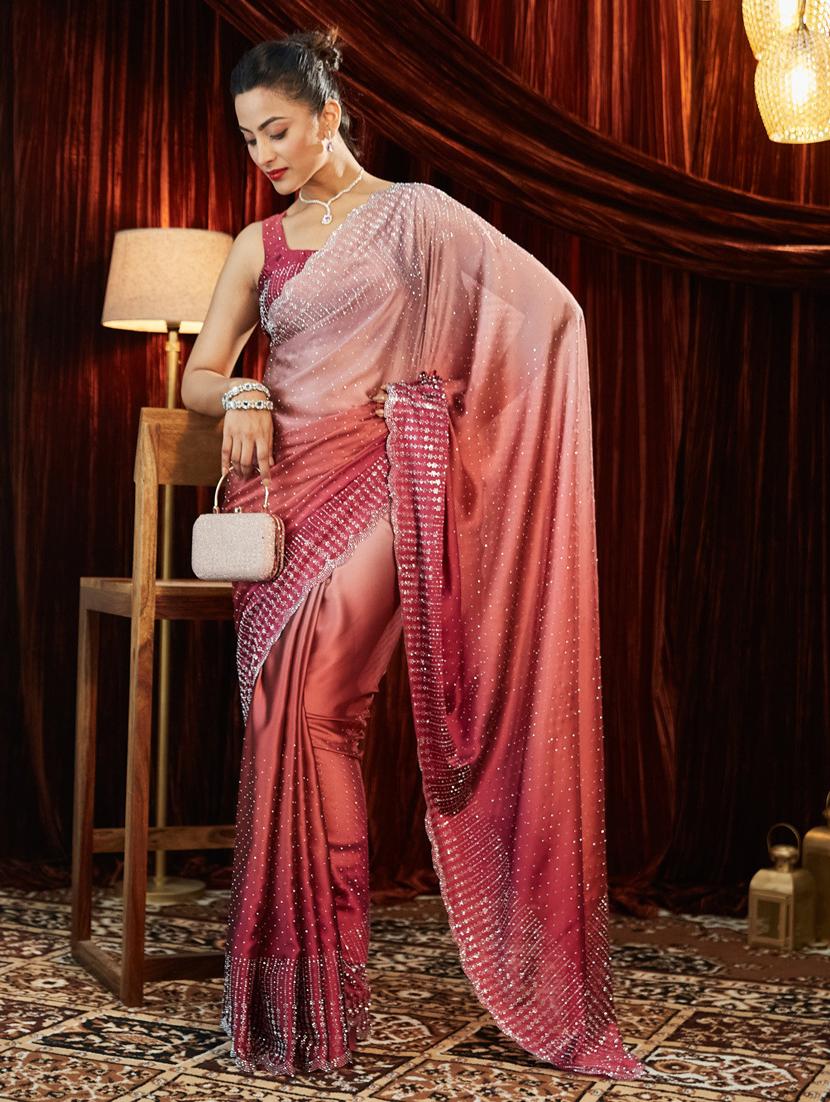 women ombre embellished saree with blouse - 21939119 - Standard Image - 2