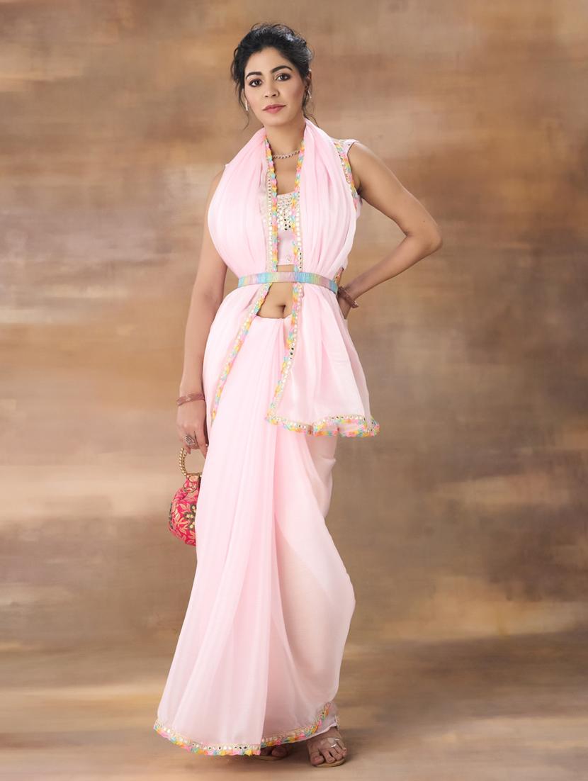 women solid plain saree with blouse