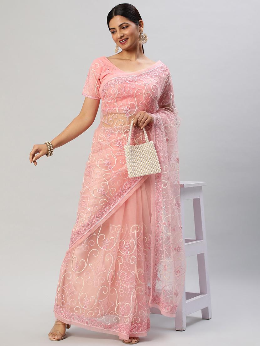 women solid with work embroidered saree with blouse - 21939145 - Zoom Image - 0