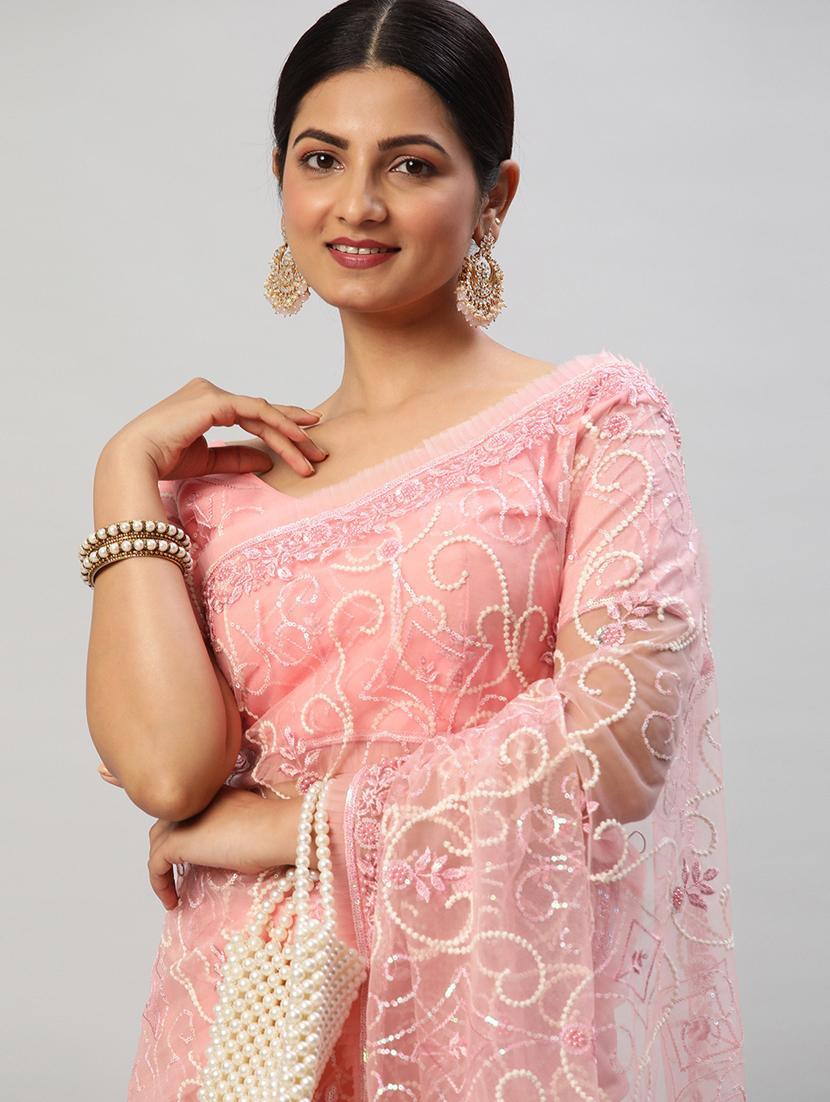 women solid with work embroidered saree with blouse - 21939145 - Standard Image - 2