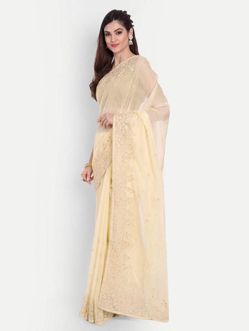 women solid with work embroidered saree with blouse - 21939151 - Standard Image - 2