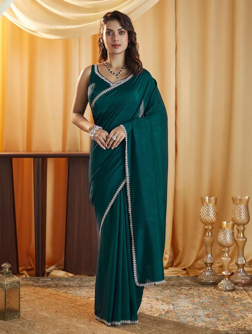 women solid plain saree with blouse