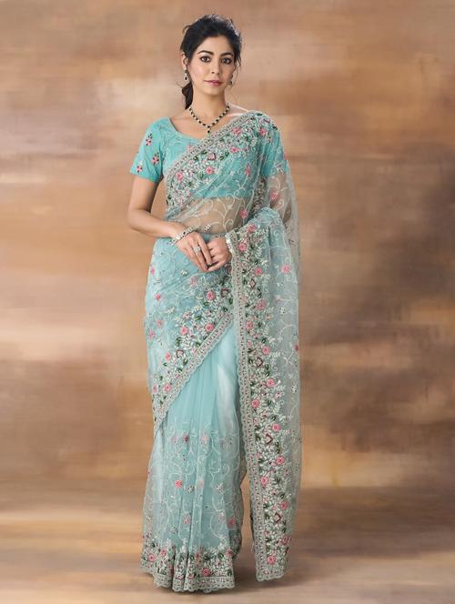 women solid with work embroidered saree with blouse - 21939166 - Standard Image - 0