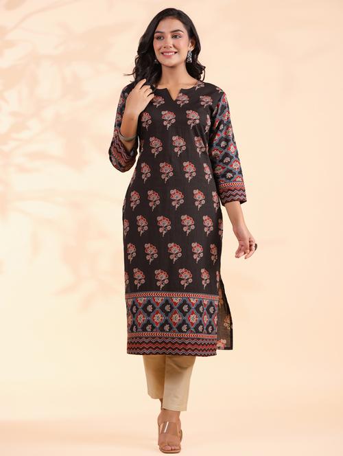 women three quarter sleeve straight kurta - 21939242 - Standard Image - 0