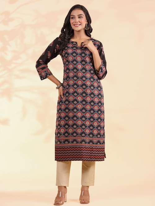 women three quarter sleeve straight kurta - 21939243 -  Standard Image - 0