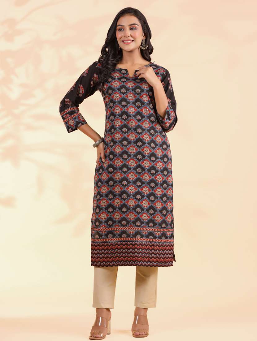 women three quarter sleeve straight kurta - 21939243 -  Zoom Image - 0