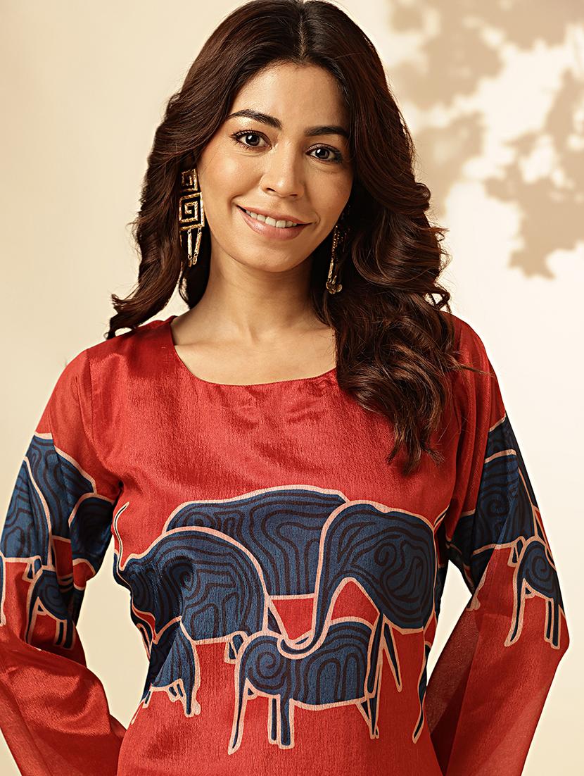 women three quarter sleeve straight kurta - 21939244 - Standard Image - 2