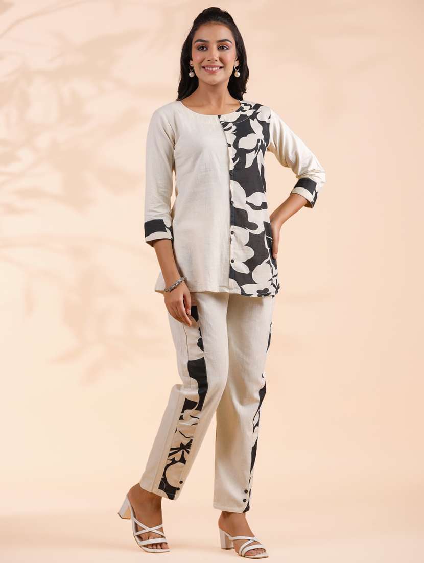 women three quarter sleeve ethnic co-ord set
