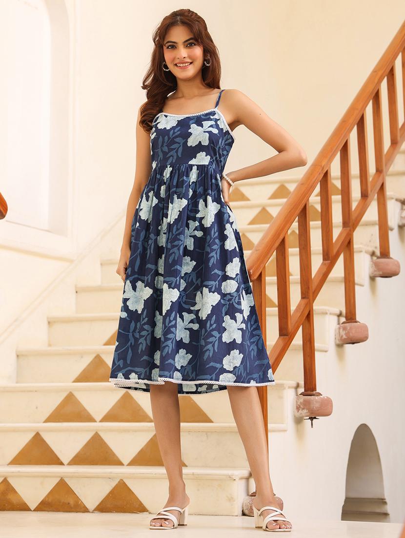 women printed shoulder strap fit & flare dress - 21939363 - Zoom Image - 0