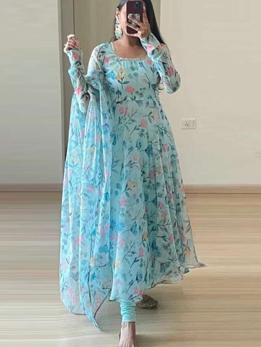 women floral printed long sleeve kurta and dupatta set