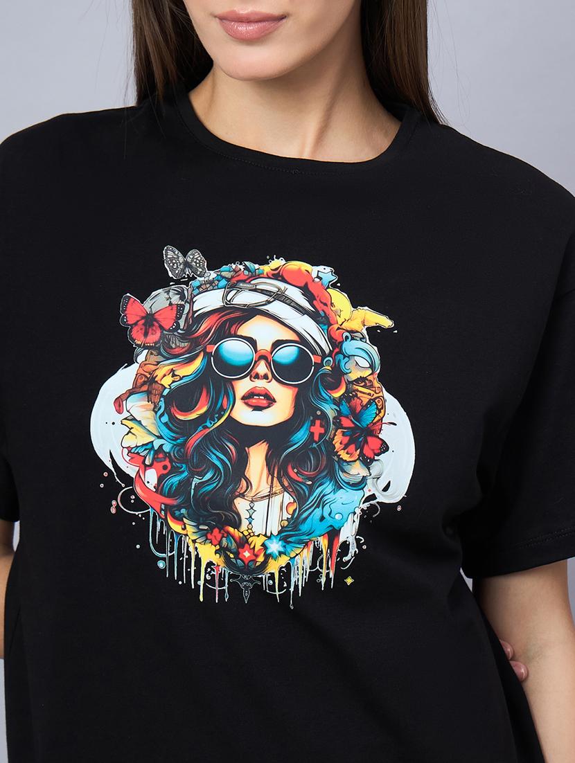 women printed short sleeve loose fit t-shirt - 21939415 - Standard Image - 2
