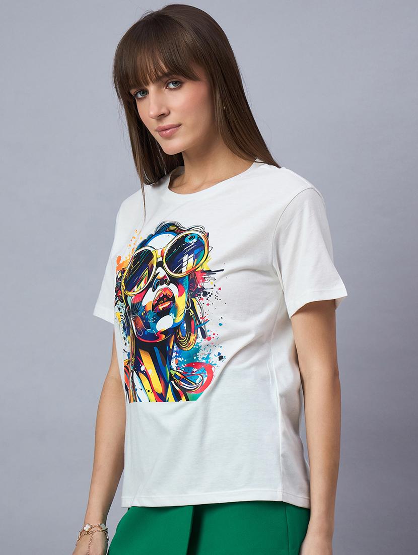 women printed short sleeve loose fit t-shirt