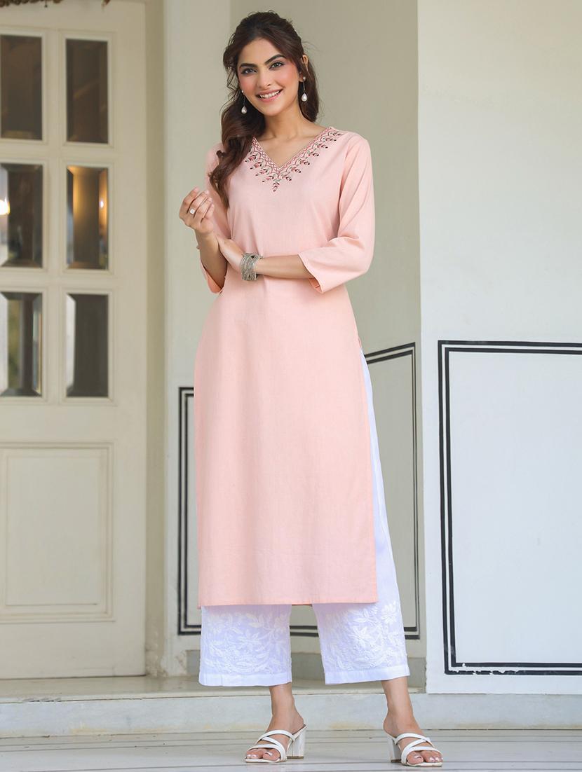women three quarter sleeve straight kurta - 21939430 - Zoom Image - 0