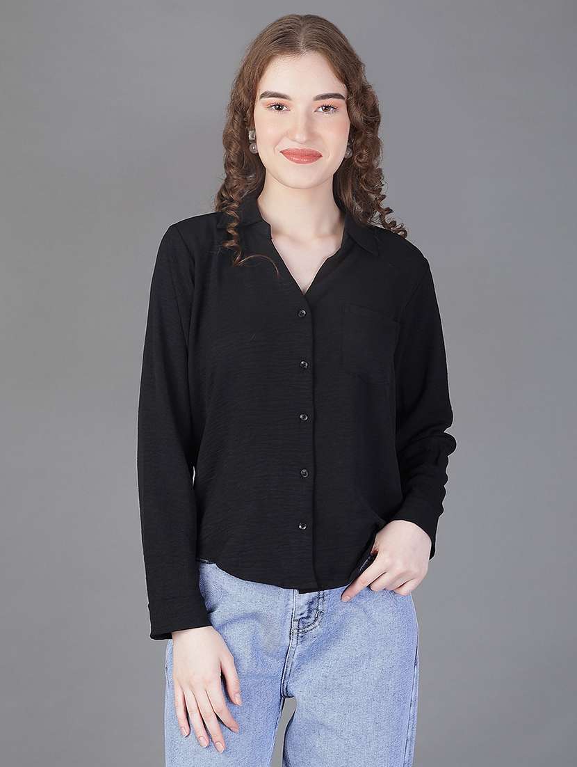 women solid collared long sleeve shirt - 21939761 -  Standard Image - 2