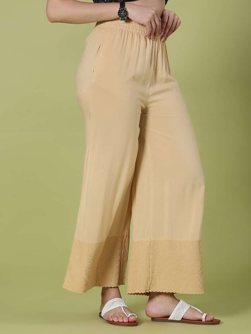 women beige rayon palazzo - 21939885 -  Standard Image - 2