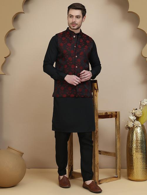 men mandarin neck kurta pyjama with jacket ethnic wear set - 21940186 - Standard Image - 0
