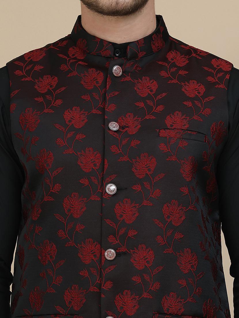 men mandarin neck kurta pyjama with jacket ethnic wear set - 21940186 - Standard Image - 2