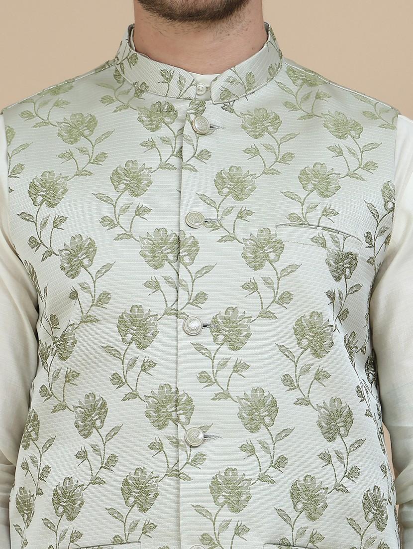 men mandarin neck kurta pyjama with jacket ethnic wear set - 21940187 - Standard Image - 2