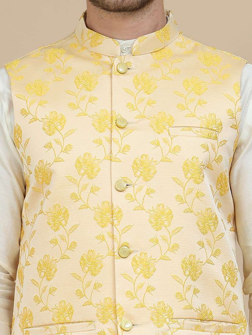 men mandarin neck kurta pyjama with jacket ethnic wear set - 21940188 -  Standard Image - 2