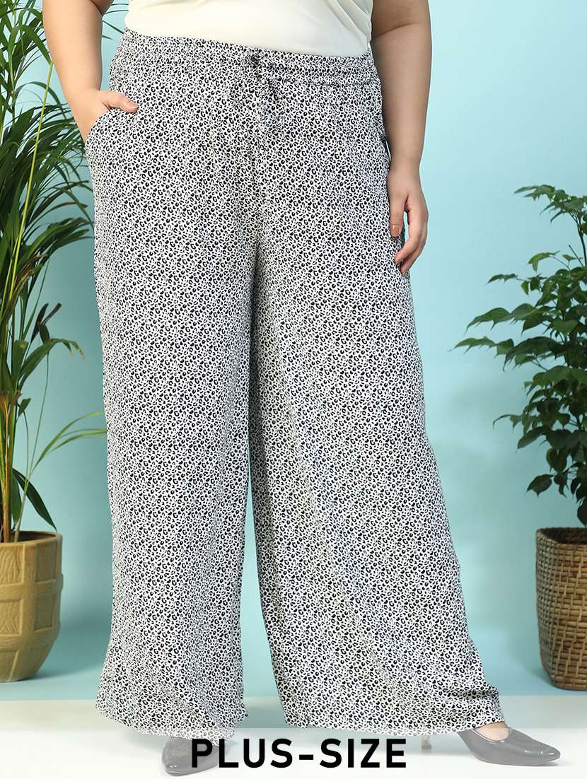 women plus size animal print flared palazzo