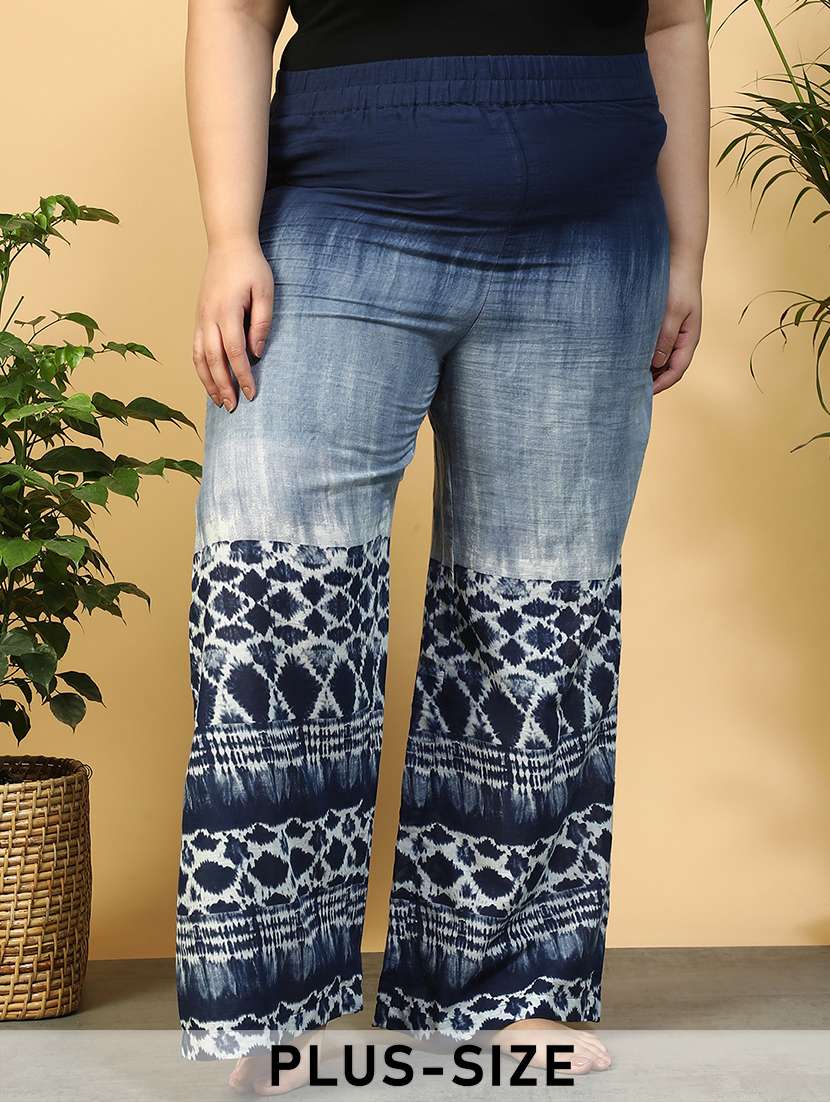 women plus size printed straight palazzo