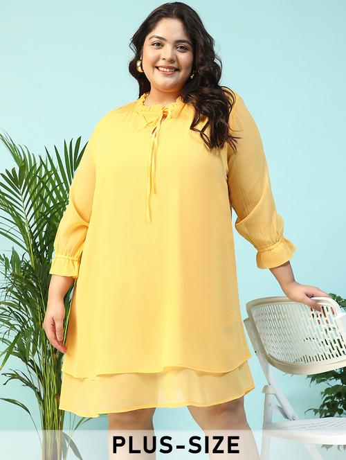 women plus size solid long sleeve layered dress - 21940224 - Standard Image - 0