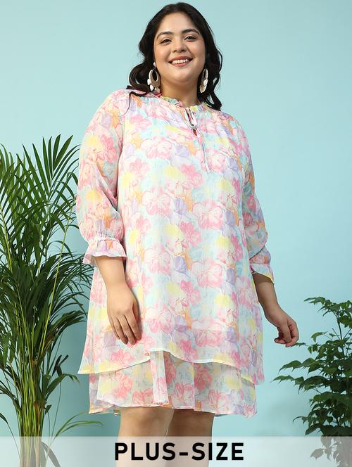 women plus size printed long sleeve layered dress - 21940225 - Standard Image - 0