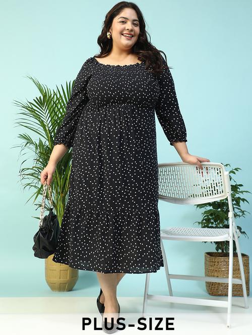 women plus size polka doted long sleeve tiered dress - 21940227 - Standard Image - 0