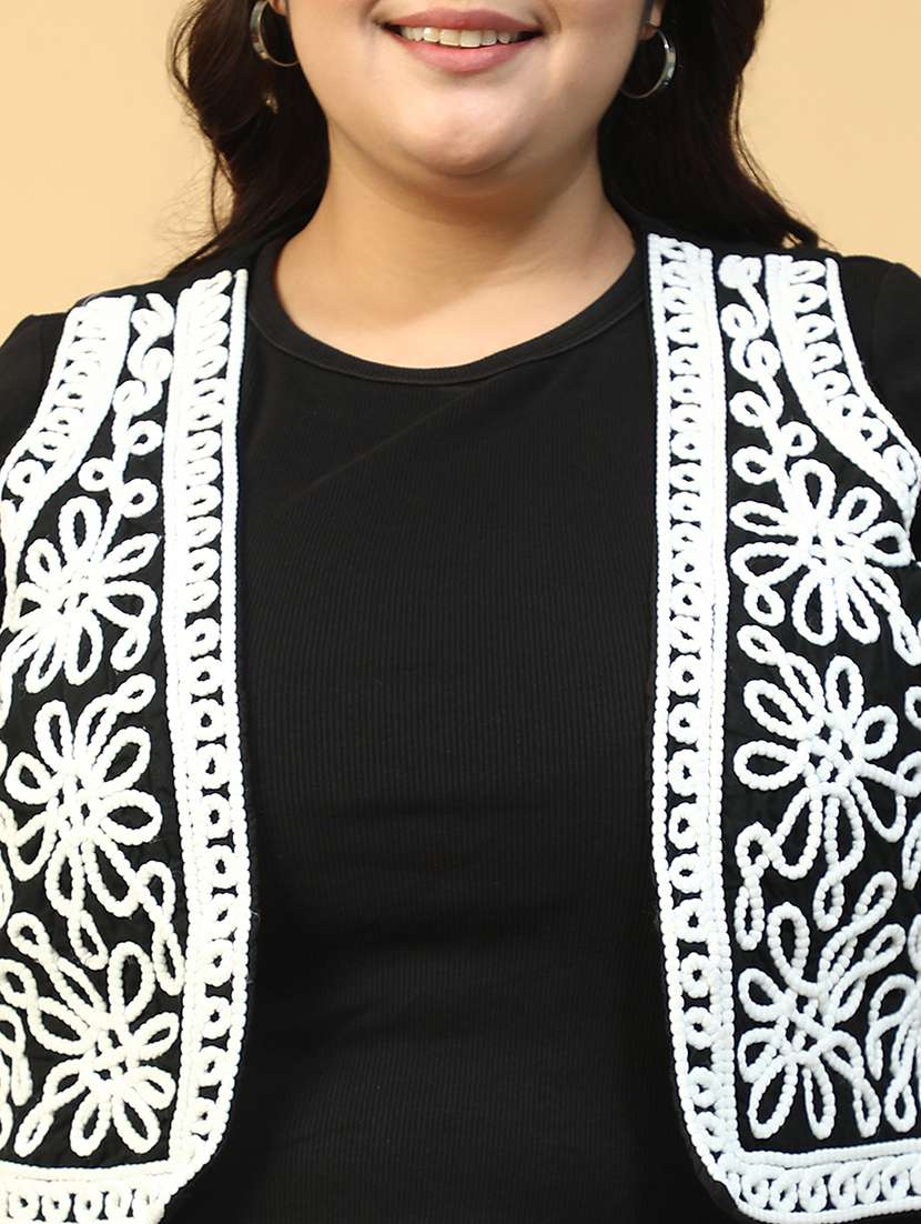 women plus size embroidered sleeveless crop shrug - 21940233 -  Standard Image - 2