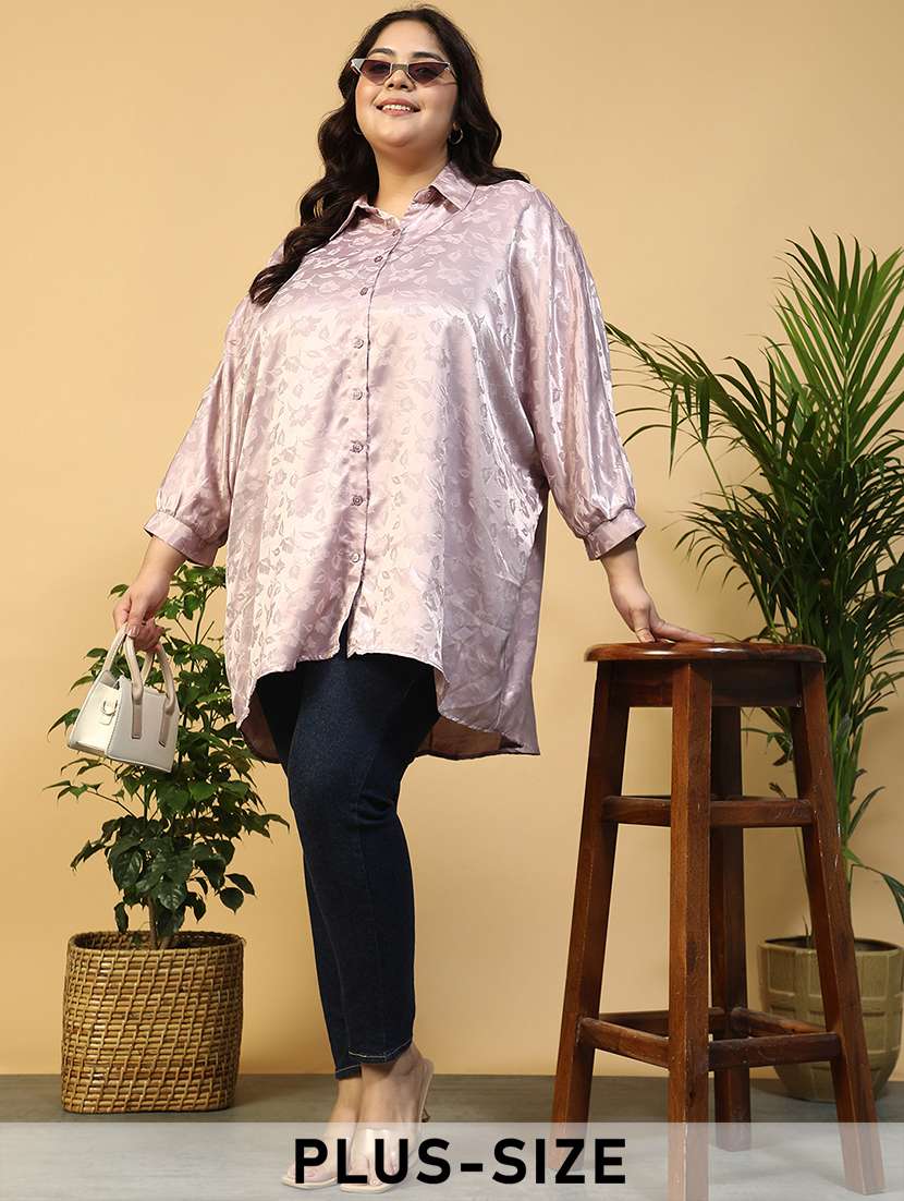 women plus size collared long sleeve shirt
