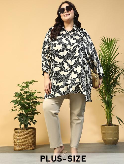 women plus size collared printed long sleeve shirt - 21940238 - Standard Image - 0