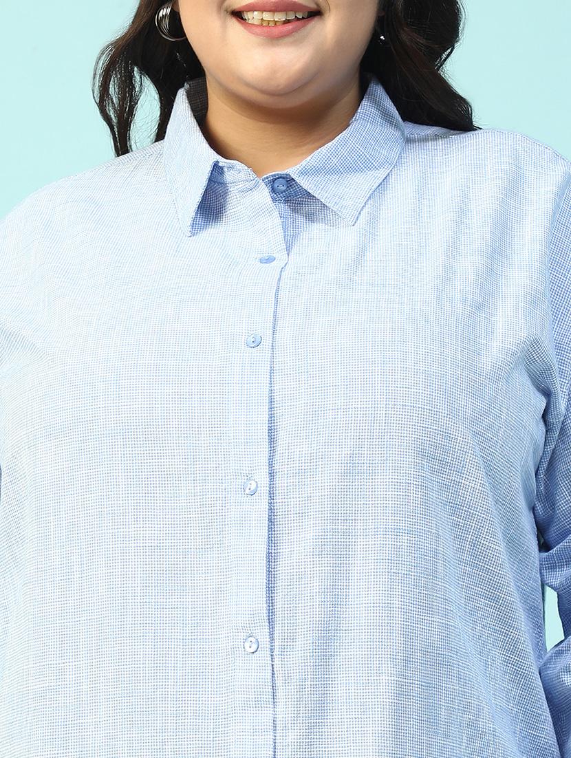 women plus size collared checkered long sleeve shirt - 21940246 - Standard Image - 2